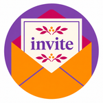 invite icon with picture of an enveloper and a piece of paper saying "invite" on it coming up out of the envelope